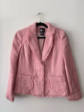 First Option tweed blazer Vintage textured weave frayed edges light pink sz 8